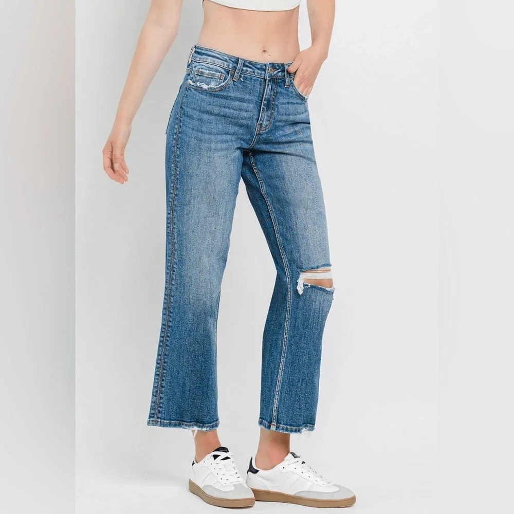 Lovervet High Rise Slim Wide Leg Crop Jeans - Picture 2 of 5